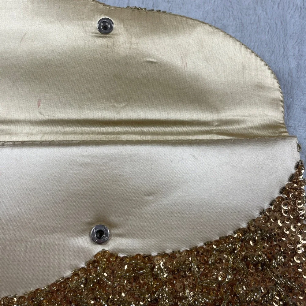 La Regale Ltd Vintage Gold Sequined Clutch Handmade Hong Kong Evening Bag Damage